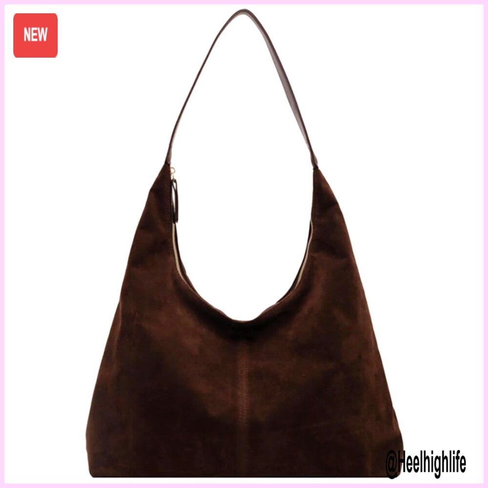 Suede Tote Bag Shoulder Hobo Purse 15.4x9.4in Travel Work Handbag